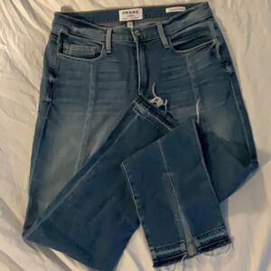 Frame Le Nuveau Straight Denim Blue Cropped Ankle Jeans